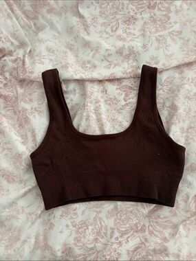 PACSUN Ribbed Scoop Neck Crop Tank - Chocolate Brown